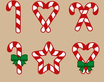 Paquete de archivos SVG de bastones de caramelo: imágenes prediseñadas navideñas, archivo de corte en capas de caramelos (descarga digital)