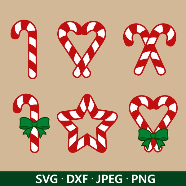 Bonbons de Noël Noël SVG, lot de cannes de bonbon SVG, Clipart Noël, canne en bonbon avec noeud SVG, fichier de coupe Cricut Silhouette de bonbons de vacances menthe poivrée