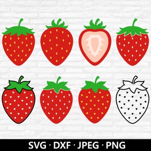 Fichiers SVG fraise, vecteur de fruits, fraise Bundle PNG, fraises DXF, clipart fraise, fraise coupe fichiers téléchargement numérique