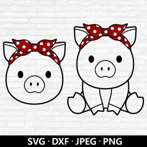 Bandana cochon Svg, bébé cochon avec des fichiers Dxf Bandana, cochon avec des cliparts serre-tête, petite fille cochon mignon cochon de ferme animaux coupe fichiers téléchargement numérique