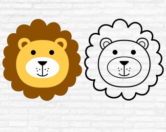 SVG de rosto de leão, clipart de cabeça de animal da selva, arquivo de corte Silhouette (download digital)