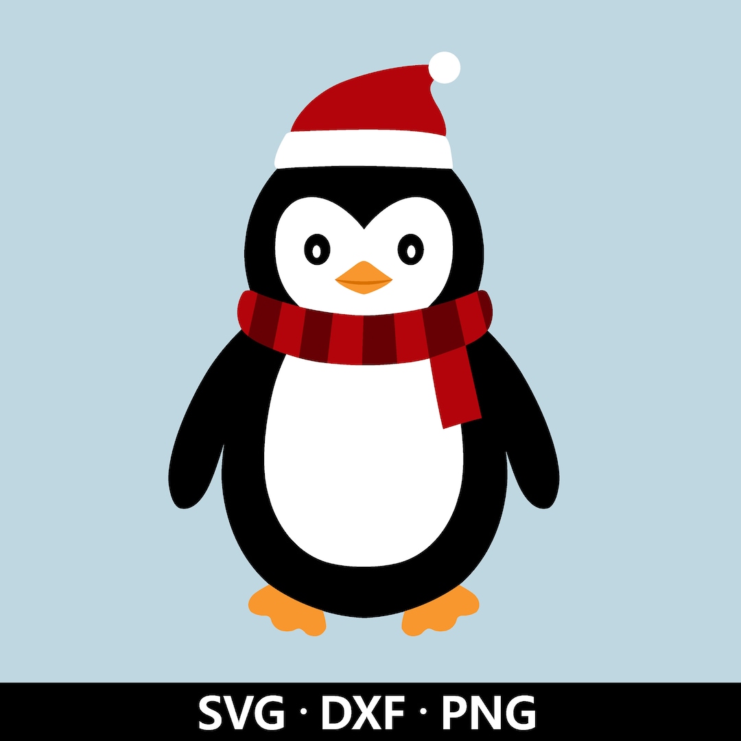 Christmas Penguin SVG Files, Penguin Santa Hat Vector, Christmas Cut