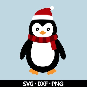 Archivos SVG de pingüino de Navidad, vector de sombrero de santa pingüino, archivo de corte de Navidad, imágenes prediseñadas de pingüino bebé, archivos de corte de animales de Navidad Descarga digital