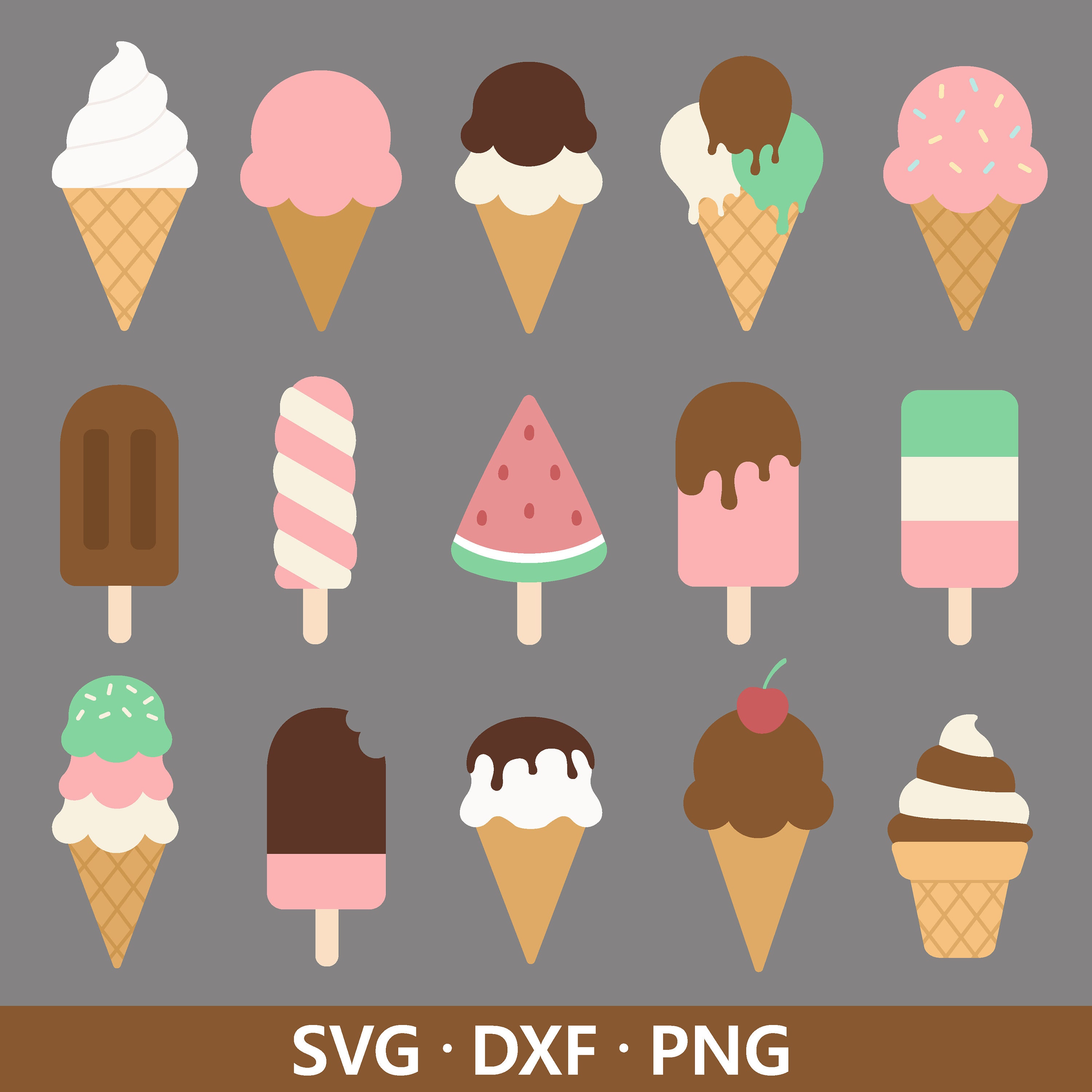 SVG-bundel ijs: zomerdessert-clipart (digitale download) - Etsy België, image size:3000x3000