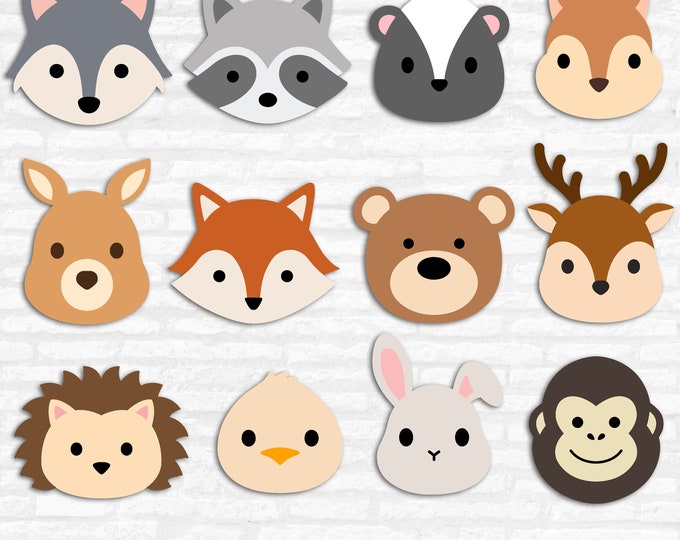 Safari Animal Faces SVG: Jungle Clipart, Lion, Zebra, Monkey (digital ...
