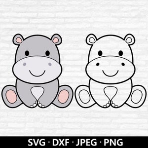 Hippopotame SVG, Svg bébé hippopotame, hippopotame mignon Svg, clipart hippopotame, chemise d'anniversaire garçon filles hippopotame, animaux de la jungle hippopotame coupe fichiers téléchargement numérique