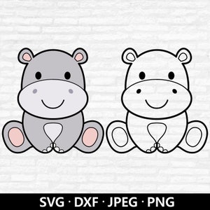 Hippo SVG, Baby Hippo Svg, Cute Hippo Svg, Hippo clipart, Jungle animals clip art, Boy Girls Hippo birthday shirt PNG SVG Cut files