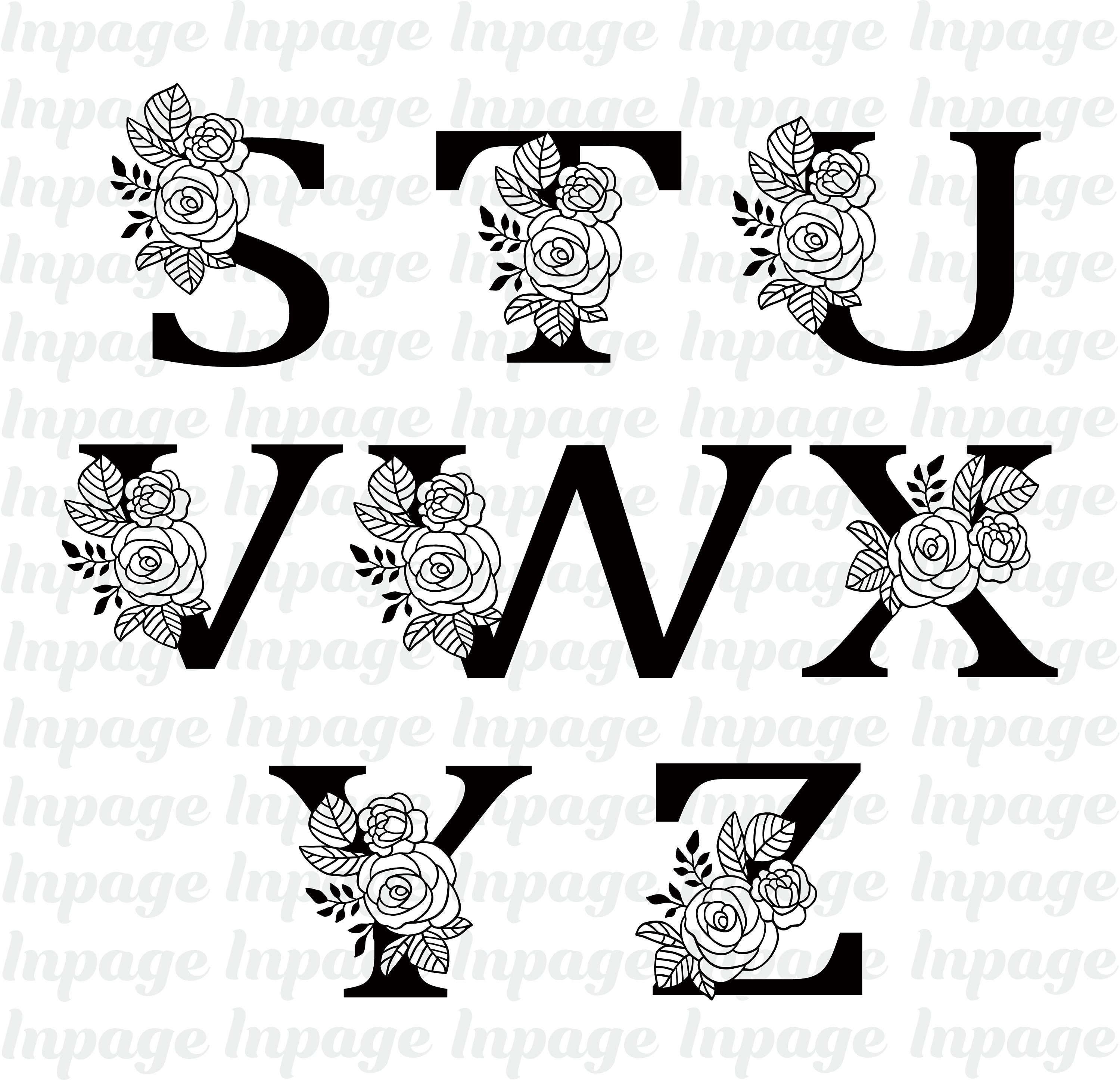 Rose Alphabet Buchstaben Svg Blumen Alphabet SvgDateien für Etsy