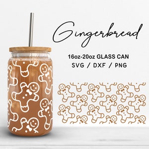 Glas 16 Unzen | 20 Unzen Lebkuchen-Svg-Dateien, Weihnachtsplätzchen Druckdose Glasverpackung SVG, niedliche Lebkuchenmuster-Schnittdateien digitaler Download