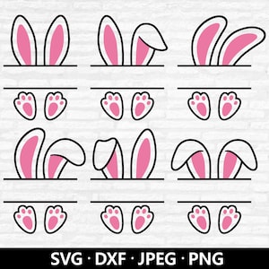 Hase Name Rahmen SVG, Osterhase Ohren Vektor, Hase Split Monogramm PNG, Kaninchen Clipart, Osterhase Ohren geschnitten Dateien digitaler Download