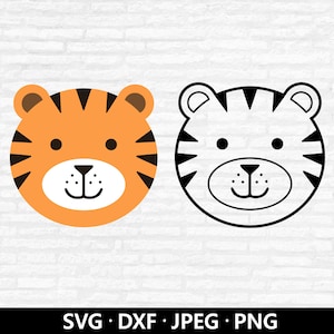 Cute Tiger Face SVG, Tiger head cut file, Baby Tiger SVG, Kids Shirt SVG, Cricut cut files, Tiger clipart, New year 2022 Digital download