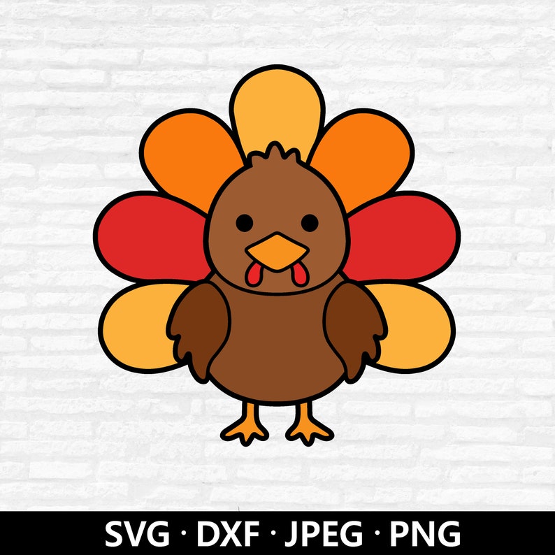 Cute Thanksgiving Turkey SVG, Baby Animal Clipart (Digital Download) image 1