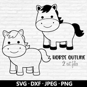 Paard overzicht SVG, schattig paard DXF, paard gesneden bestanden, boerderij dieren clipart, paard vector bestand, baby paard clipart digitale download