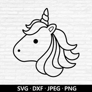 Contorno de cara de unicornio SVG, Vector de unicornio, Cumpleaños de bebé, Camisa de unicornio para niños, Imágenes prediseñadas de cuerno de unicornio, Archivos de corte de unicornio Descarga digital