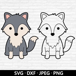 Schattige wolf svg, babywolf clipart, bos dieren overzicht vector, wolf png, jongen meisjes wolf verjaardagsfeestje shirt bestanden knippen digitale download