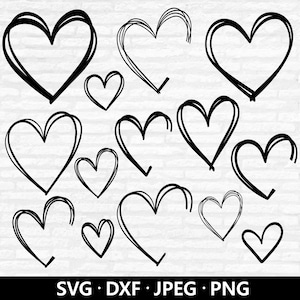 Pacote Doodle Heart SVG, Clipart de Coração, Vetor de Coração Desenhado à Mão, Coração de Dia dos Namorados, PNG de Coração Aberto, Arquivos de Corte de Moldura de Nome de Amor Download Digital