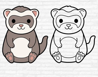 Furet SVG, vecteur de silhouette animale kawaii, fichiers coupés en couches (téléchargement numérique)