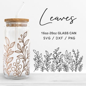 Glas 16oz | 20oz bladeren Svg-bestanden, blad lijnpatroon glas kan Wrap, botanische clipart, Leaf Print Svg Cut-bestanden digitale download