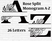 Rose Split Alphabet SVG: Floral Monogram Letters, Name Frame Cut file (Digital Download)