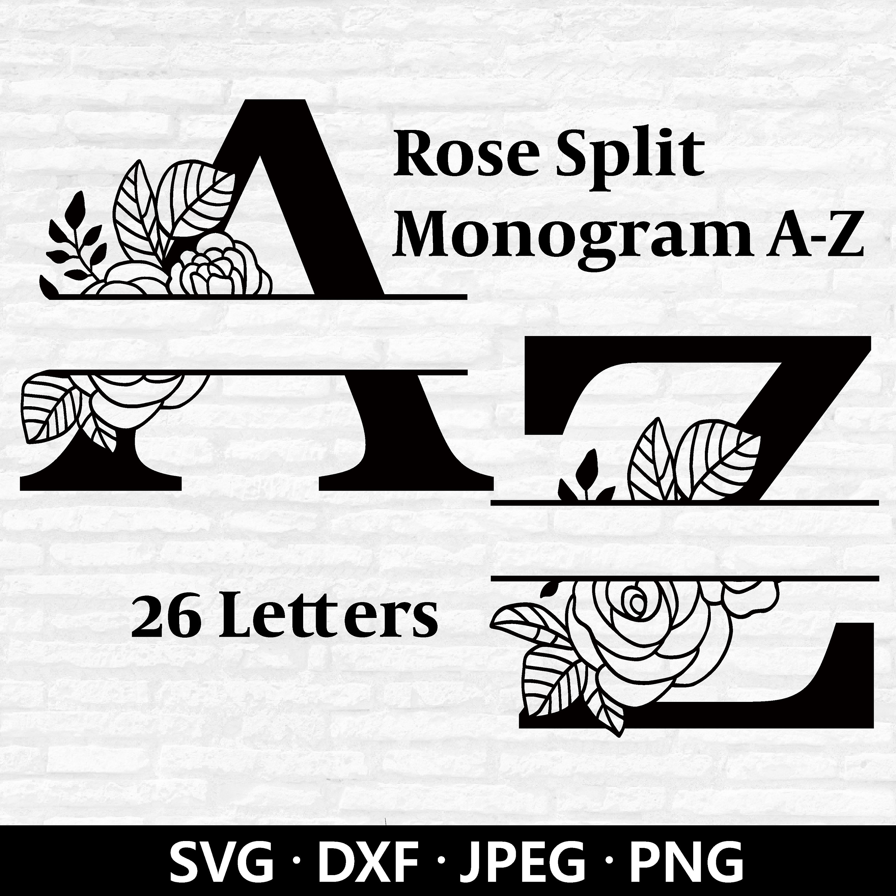 Rose Split Alphabet SVG: Floral Monogram Letters, Name Frame Cut File ...