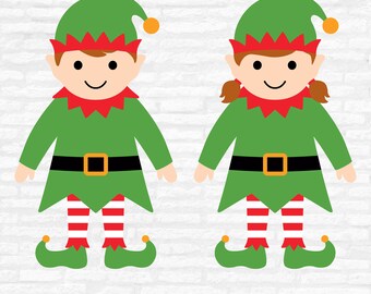 Christmas Elf SVG Cut Files: Boy and Girl Clipart (Digital Download)