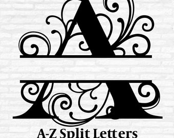 Split Monogramm SVG: Swirl Alphabet Buchstaben, 26 Schnittdateien (Digital Download)
