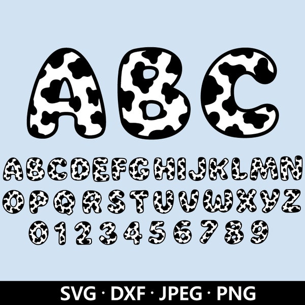 Cow Font SVG, Cow Print Alphabet SVG, Numbers Svg, Cow Letters Svg, Birthday Cow Print PNG, Cow print letter Instant download