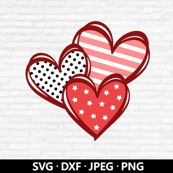 Triple Heart SVG: Valentine's Day Vector Clipart, Layered Cut