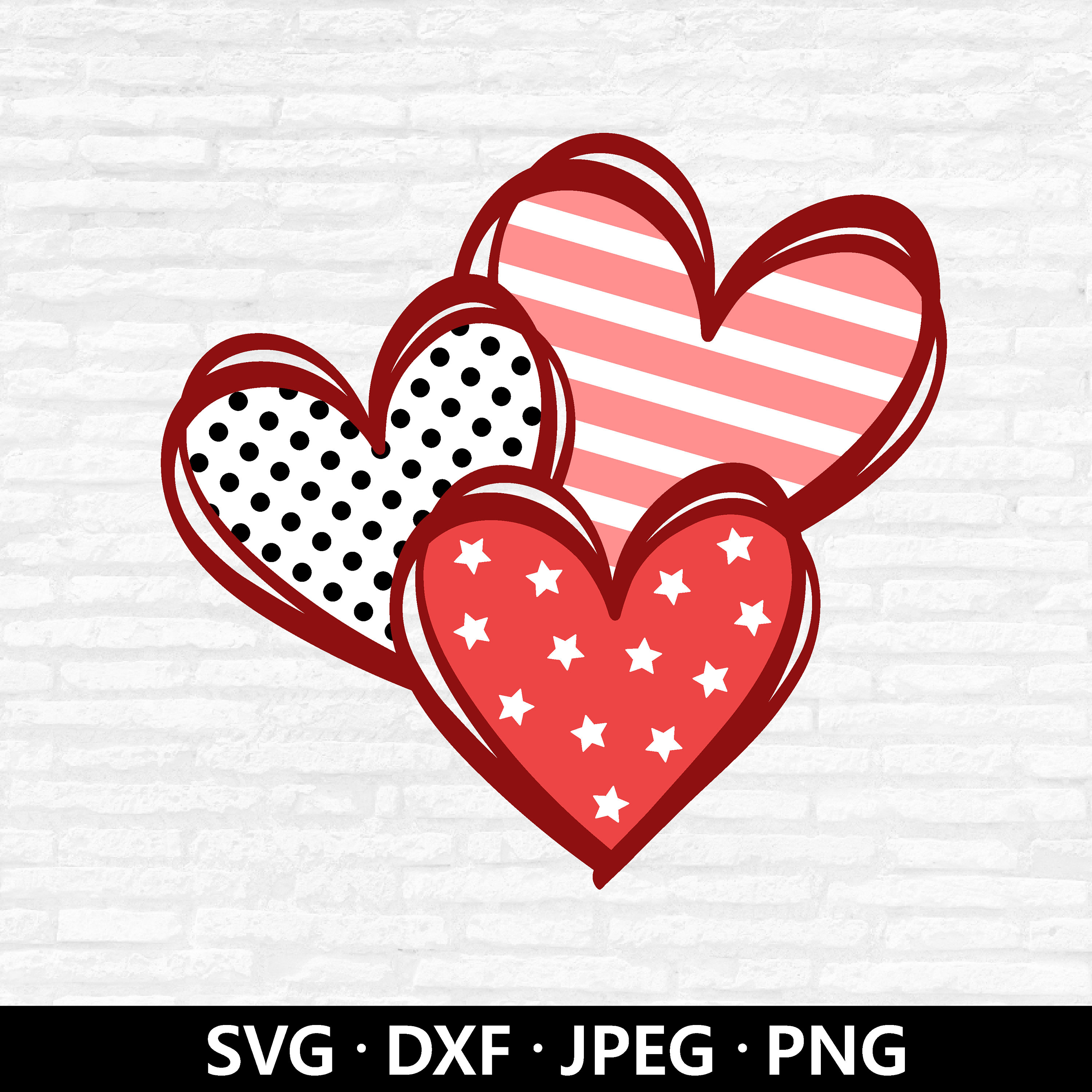 buy triple heart svg: valentine's day vector clipart (digital