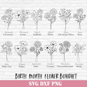 Birth Month Flower Bouquet Svg, Flower Svg Bundle, Birth Flower Svg, Botanical svg, Floral Svg, Birth Month Flowers, Bouquet, Birthday svg