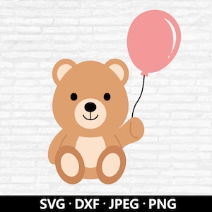 Beer met ballon SVG, baby beer sublimatie, schattige beer png, babyshower uitnodiging, beer ballon vector, beer gesneden bestanden digitale download