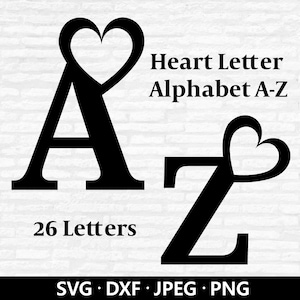 Letras del alfabeto de amor svg, archivos Dxf del alfabeto de corazón, vector del alfabeto de contorno de corazón, archivos de corte del alfabeto de arte lineal de corazón Descarga digital