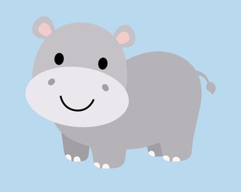 Hippo Clipart Vector, Baby Shower Design, Hippopotamus Cut Files (Digital Download)