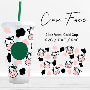 Glass 24oz Cow Face Svg, Cute Cow Glass Cold Cup Cut files, Animal Print Pattern Can Wrap Svg, Baby Cow Cutting files Digital Download