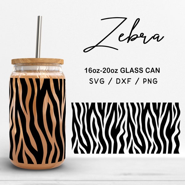 Libbey Glass 16oz | 20oz Zebra Print Svg Files for Cricut, Animal Print Svg, Zebra Svg, Libbey Glass Can Wrap Digital file Cricut Silhouette