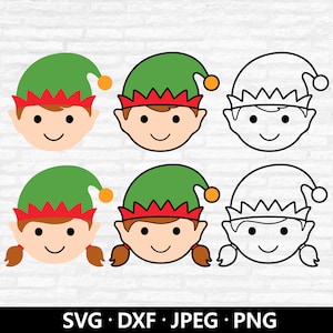 Kerst elf gezicht SVG, vakantie clipart, jongen en meisje elf vector, kerst SVG, kinderen elfen jongen meisje gezicht gesneden bestanden digitale download