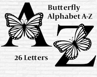 Monogramma Farfalla SVG: Alfabeto Volante File di Taglio (Download Digitale)