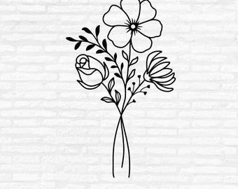 Vildblomsbukett SVG: Blommig vektor Clipart, tatueringsklippfiler (digital nedladdning)