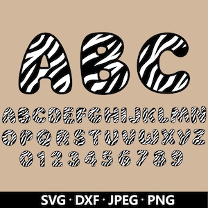 Fonte Zebra SVG, Alfabeto com impressão de zebra SVG, Números Svg, Letras de zebra Svg, Impressão de animal PNG, Letras com impressão de zebra Arquivos cortados Download digital