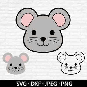 Maus Gesicht SVG, süße Maus Clipart, Kinder Tier Shirt Png, Maus Gesicht Vektor-Datei, Baby Maus Umriss DXF, Maus Schnittdateien digitaler Download