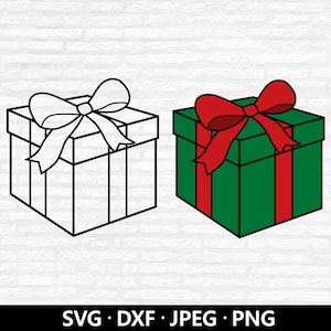 Regalo de Navidad SVG, Presente SVG, Vector de caja de regalo, Imágenes prediseñadas de regalos de Navidad, Archivos cortados de caja de regalo de Navidad, Regalo de vacaciones PNG Descarga digital