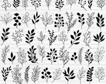 50 Hand Drawn Leaves SVG Bundle: Botanical Clipart (Digital Download)