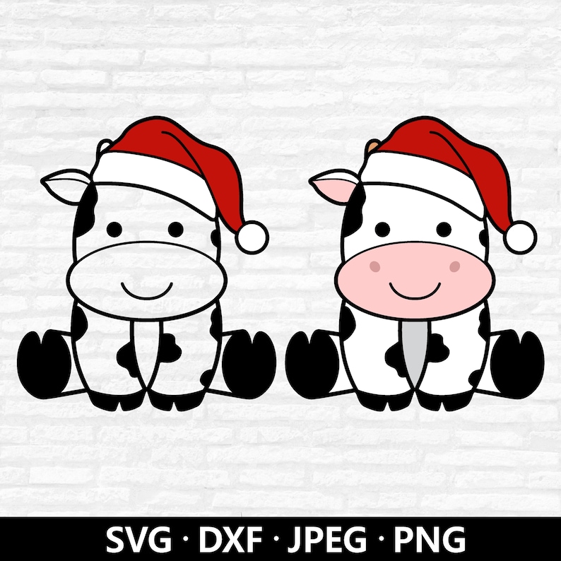Christmas Cow SVG, Santa Hat Cow Clipart, Xmas Ornament (digital ...