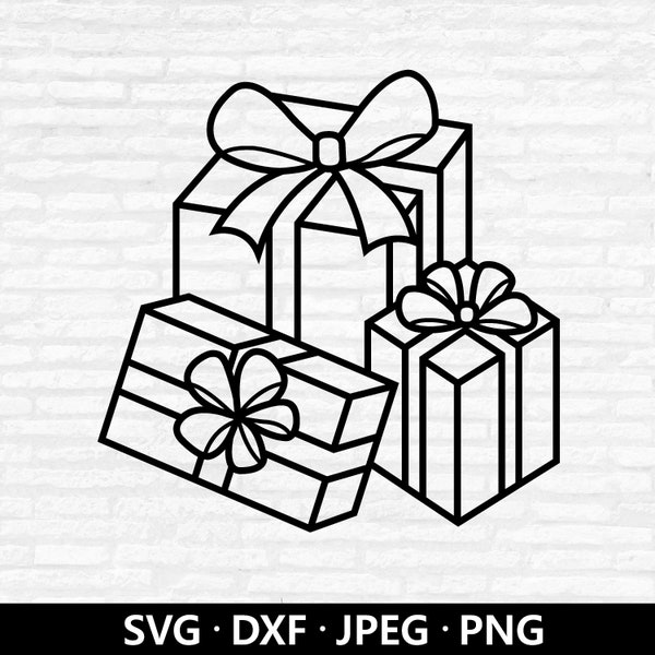 Gifts Outline SVG, Christmas SVG, Gift svg, Christmas Presents Clipart, Gift Box SVG, Present Cut files Cricut Silhouette Digital Download