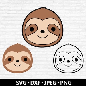 Luiaard gezicht Svg, luiaard svg, luiaard hoofd PNG, baby luiaard omtrek snijden bestand, schattige dieren clipart, schattige luiaard gesneden bestanden digitale download