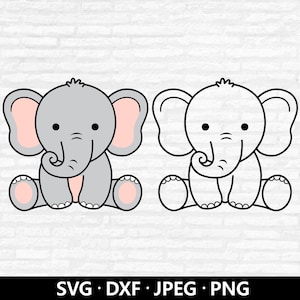 Baby Elefant SVG, süßes Elefantenmädchen Schneidedatei, Elefant Umriss Clipart, Baby-Dusche-Shirt, Kawaii Tier Schneidedateien digitaler Download