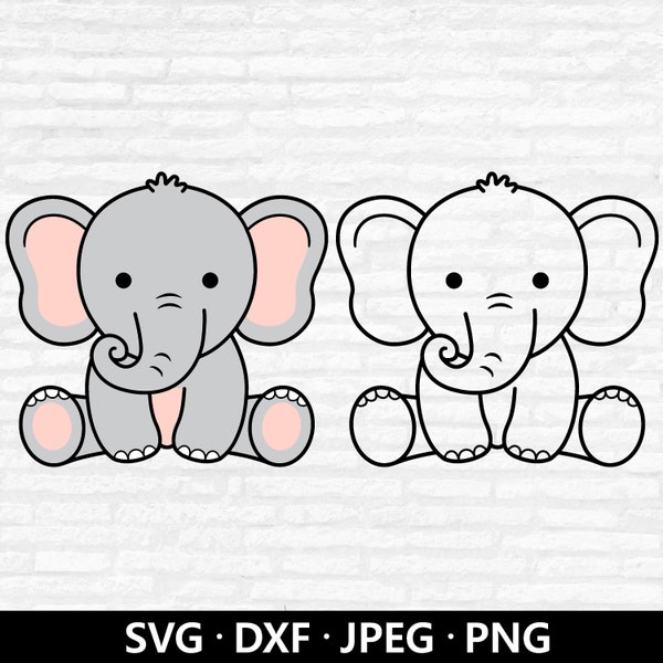Baby Elephant SVG Cute Elephant Girl cut file Elephant Outline Baby Shower Shirt Bodysuit Kawaii Animal Silhouette Svg For CriCut