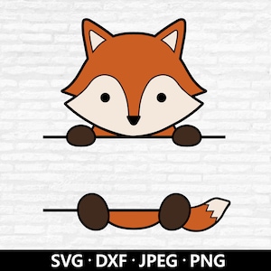 Fuchs-Monogramm-Svg, niedlicher Fuchs Clipart, Waldtiere-Svg, personalisierter Namenssvg, geteiltes Monogramm-Svg, Fuchs-Namensschild schnitt Dateien digitaler Download