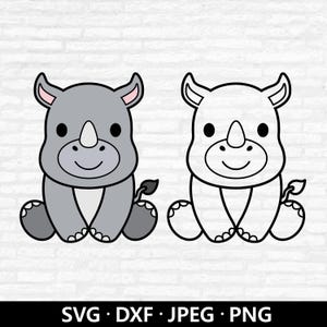 Rhinocéros mignon SVG, Clipart rhinocéros, vecteur de bébé rhinocéros, animaux de la jungle enfants chemise PNG, fichiers contour coupe de rhinocéros animaux de zoo en téléchargement numérique