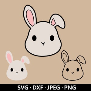 Niedliches Häschen Gesicht SVG, Osterhase Vektor, Häschen Kinder Shirt SVG, Kaninchen Clipart, Häschen Umriss Dxf, Kaninchen Gesicht Cut-Dateien Digitaler Download